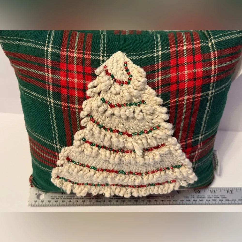 Balsam & Fir Festive Holiday Pillow W/Beaded EmbroideredChristmas Tree Design